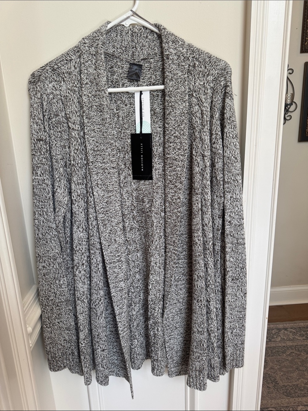 Open-Front Marled Gray Knit Cardigan Sweater